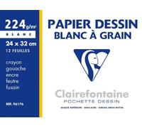 CLAIREFONTAINE Lot de 10 Pochette 12 Feuilles Dessin à grain 24x32 224g Blanc