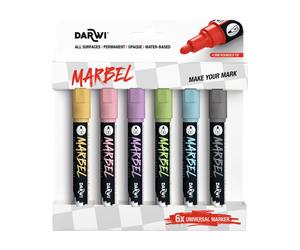 Clairefontaine Marbel Set de 6 Marqueurs Universel Pointe Ronde Médium 4mm Assortiment Pastel