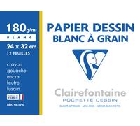 Clairefontaine Papier dessin à grain 24 x 32 cm 180 g - Pochette 12 feuilles blanches