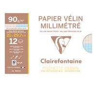 Clairefontaine Papier Vélin millimétré - A4 - 90 g - Pochette dessin de 12 feuilles