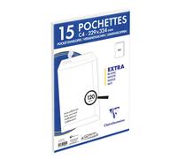 Clairefontaine Pochette blanche recy C4 229 x 324 mm 120g sans fenêtre - Autocollante avec bande protectrice - Lot de 15