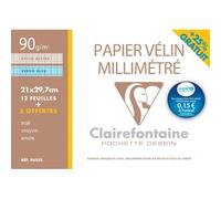 Clairefontaine Pochette Vélin Millimétré 96555C 15 feuilles (12 + 3 gratuites) 21×29,7 cm 90 g