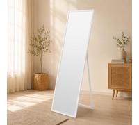 CLAMARO 'Vision' Miroir intégral sur pied 140 x 50 cm avec miroir en verre véritable, cadre en MDF et support, inclinaison du miroir réglable, autoportant ou à monter au mur - Cadre : blanc mat