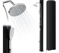 Clanmacy 35L Douche solaire Douche de jardin avec douchette à main, douchette de pied intégrée, pomme de douche ronde, matériel de montage et housse de protection inclus. Noir