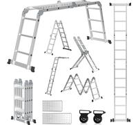Clanmacy 6 en 1 Echelle polyvalente Alu Echelle articulée Echelle pliante 360cm Echelle multifonctionnelle Alu Avec plateforme Jusqu'à 150KG 4 X 3 marches Argent