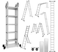Clanmacy 6 en 1 Echelle polyvalente Alu Echelle articulée Echelle pliante 582cm Echelle multifonctionnelle Alu Avec plateforme Jusqu'à 150KG 4 X 5 marches Argent