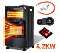 Clanmacy Chauffage au gaz + électricité Chauffe-gaz Poêle à gaz Chauffage radiant 4.2 KW Foyer à gaz avec régulateur + tuyau + pince Chauffage radiant au gaz Bouteilles de butane ou de propane jusqu'à