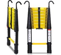 Clanmacy Echelle télescopique noire 3.8m Avec crochet Echelle à coulisse jusqu'à 150kg Stable Aluminium Echelle simple Echelle multifonctionnelle Caractéristique de sécurité Echelle double