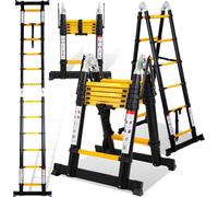 Clanmacy Echelle télescopique noire Aluminium pliable Echelle multifonctionnelle Echelle simple 1.9M+1.9M Echelle multi-usages Protection anti-pince-doigts Echelle d'extension Pliable Echelle aluminiu