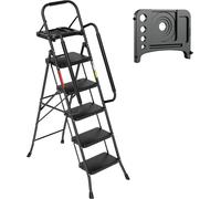 Clanmacy escabeau pliable échelle 5 marches pédale antidérapante marchepied escabeau pliant tabouret marchepied escabeau pliant jusqu'à 150kg accoudoirs amovibles acier