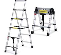Clanmacy Escabeau télescopique Alu léger Antidérapant 1,7m+2,0m Argent Escabeau multifonctionnel Escabeau multi-usage Escabeau extensible 15 marches Escabeau en aluminium de haute qualité Capacité de 