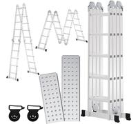Clanmacy Escabeau télescopique Alu léger Antidérapant 4x5 plans+roue+planche Escabeau multifonctionnel Escabeau à coulisse 15 marches Escabeau en aluminium de haute qualité Capacité de charge 150KG