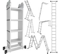Clanmacy Escabeau télescopique Alu léger Antidérapant Plan 4x4+Roue+Planche Escabeau multifonctions Escabeau extensible 15 marches Escabeau en aluminium de haute qualité Capacité de charge 150KG