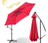 Clanmacy Parasol avec éclairage LED Ø350cm Parasol ampli 360° pivotant Parasol de jardin Pavillon rouge