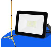 Clanmacy Projecteur de chantier 50W LED Projecteur trépied Projecteur extérieur Lampe de travail Projecteur de chantier IP66 étanche Blanc chaud