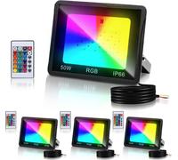 Clanmacy Projecteur RGB 50W avec télécommande Projecteur LED RGB Projecteur extérieur LED IP66 étanche 4 pièces