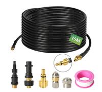Clanmacy tuyau haute pression tuyau de nettoyage de tuyaux, 15m, 160 bar, compatible avec Kärcher, K2, K3, K4, K5, K6, adaptateur inclus, buses fixes + rotatives