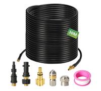 Clanmacy tuyau haute pression tuyau de nettoyage de tuyaux, 30m, 160 bar, compatible avec Kärcher, K2, K3, K4, K5, K6, adaptateur inclus, buses fixes + rotatives