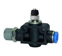 Clapet anti-retour de la jauge bleue « Série bleue », droite R 1/8 a, pour tuyau A-Ø 8 mm, pour une utilisation en atelier Charge maximale : 15 bars, KS/MS en version, accélération G-S.