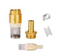 Clapet Anti-Retour en Laiton DN15 1/2" avec Filtre d'Aspiration | Panier Inox, Valve à Pied, Raccord de Tuyau, Collier de Serrage, Kit Complet