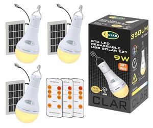 CLAR - Ampoule LED E27 Rechargeable Avec Télécommande, Sans Fil, 9W, Blanc Chaud (3000ºk) (Pack 3)