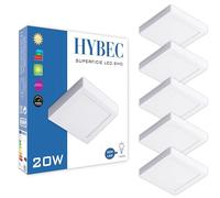 CLAR - Downlight LED surface 20 W carré, plafonniers, applique de surface, plafonnier carré, lumière froide 6500ºK (Pack 5)