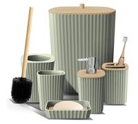 Clara Clark Ensemble d'accessoires de Salle de Bain 6 pièces avec Brosse WC, Poubelle et Distributeur de Savon Vert Sauge
