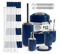 Clara Clark Ensemble d'accessoires de Salle de Bain, Bleu Marine, 20 pièces, Rideau de Douche avec Doublure, Porte-Brosse à Dents, Distributeur de Savon, Porte-Brosse de Toilette et Poubelle