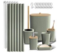 Clara Clark Ensemble d'accessoires de Salle de Bain - Ensemble d'accessoires de Salle de Bain avec Rideau de Douche, Brosse WC, Poubelle et Distributeur de Savon (Vert Sauge)