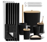 Clara Clark Ensemble d'accessoires de Salle de Bain - Ensemble de 22 pièces, Ensemble de Salle de Bain avec Rideau de Douche et Tapis, Ensemble de Rideau de Douche Noir avec Poubelle de Salle de Bain