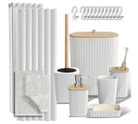 Clara Clark Ensemble d'accessoires de salle de bain - Ensemble de 22 pièces, ensemble de salle de bain avec rideau de douche et tapis, ensemble de rideau de douche blanc avec poubelle de salle de bain
