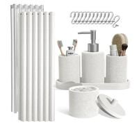 Clara Clark Ensemble d'accessoires de Salle de Bain Moderne Blanc 19 pièces - Distributeur de Savon, Porte-Brosse à Dents, Rideau de Douche