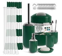 Clara Clark Ensemble d'accessoires de Salle de Bain Verts avec Rideau de Douche et Tapis, 20 pièces, Rideau de Douche avec Doublure, Distributeur de Savon, Porte-Savon, Porte-Brosse WC et Poubelle