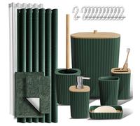Clara Clark Ensemble de 22 Accessoires de Salle de Bain constitué des Rideaux de Douche et Tapis, Poubelle de Salle de Bain, Vert