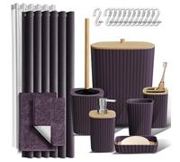 Clara Clark Ensemble de 22 Accessoires de Salle de Bain constitué des Rideaux de Douche et Tapis, Poubelle de Salle de Bain, Violet