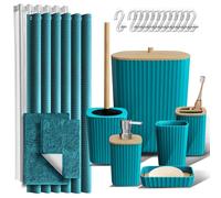 Clara Clark Ensemble de 22 Rideaux de Douche bohème avec Poubelle de Salle de Bain Bleu Sarcelle