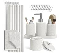Clara Clark Ensemble de Salle de Bain Blanc - Ensemble de Salle de Bain avec Rideau de Douche et Tapis, Ensemble d'accessoires de Salle de Bain 21 pièces, Ensemble de Rideau de Douche avec