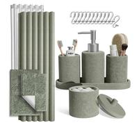 Clara Clark Ensemble de Salle de Bain Vert Sauge - Ensemble de Salle de Bain avec Rideau de Douche et Tapis, Ensemble d'accessoires de Salle de Bain 21 pièces, Ensemble de Rideau de Douche avec