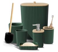 Clara Clark Hunter Ensemble d'accessoires de Salle de Bain 6 pièces avec Brosse WC, Poubelle et Distributeur de Savon Vert