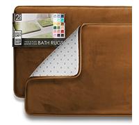Clara Clark Lot de 2 Tapis de Bain en Velours et Mousse à mémoire de Forme, antidérapant, Dos en PVC, Lavable, séchage Rapide, Marron