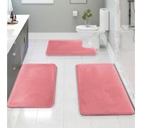 Clara Clark Lot de 3 Tapis de Bain en Velours à mémoire de Forme pour Salle de Bain - Antidérapants, Dos en PVC, lavables, séchage Rapide - Rose