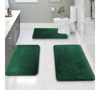 Clara Clark Lot de 3 Tapis de Salle de Bain en Velours et Mousse à mémoire de Forme - Antidérapant, Dos en PVC, Lavable, séchage Rapide, Vert Doux