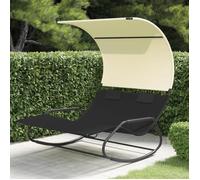 Clarence* Chaise longue double à bascule - Transat de relaxation - auvent Noir et crème &Europ9387959