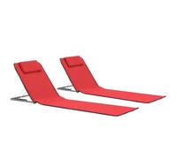 Clarence* Ensemble de 2 Chaises - Transat de relaxation,Tapis de plage pliables Acier et tissu Rouge &Europ6819436