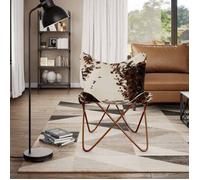 CLARENCE® Fauteuil de repos/ Chaise papillon marron et blanc cuir de vache LV0128