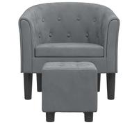 CLARENCE® Fauteuil simple - Chaise-Canapé - pour salon/chambre/bureau - avec repose-pied gris foncé velours LV5151