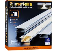 ClarivantiLED 2m×10 Profilé Aluminium LED Rail avec Diffuseur Goulotte et Profile Alu pour Ruban LED Profilé en U pour Installation Facile Support LED Couvercle Blanc Embouts et Clips Montage