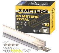 ClarivantiLED Lot de 10 profilés LED en forme de U - 2 m x 20 m - Rail en aluminium anodisé - Canal pour bandes jusqu'à 12 mm - Diffuseur pour une répartition uniforme de la lumière (SP26)
