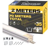 ClarivantiLED Lot de 35 profilés LED en forme de U - 2 m x 70 m - Rail en aluminium anodisé - Canal pour bandes jusqu'à 15 mm - Diffuseur pour une répartition uniforme de la lumière (SP25)