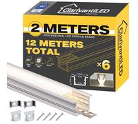 ClarivantiLED Lot de 6 profilés LED en forme de U - 2 m x 12 m - Rail en aluminium anodisé - Canal pour bandes jusqu'à 15 mm - Diffuseur pour une répartition uniforme de la lumière (SP25)